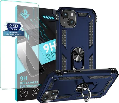 Produktbild von Armor Outdoor Handyhülle für Apple iPhone 15 Handy Panzer Case Schutzhülle mit 9H Displayglas Displayschutz Farbe: Blau