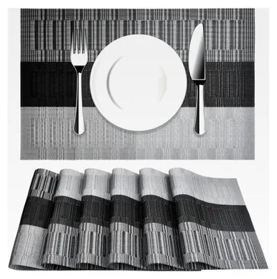 Produktbild von Abwaschbare Tischsets 6er Set Platzsets Wasserdicht PVC rutschfest Hitzebeständig für Küche und Speisetisch, 45x30 cm (Silber grau)