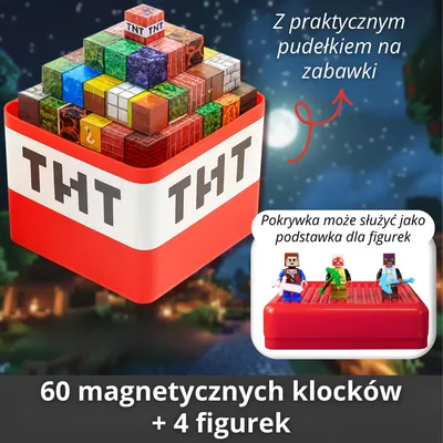 Zdjęcie produktu dla Magnetyczne klocki konstrukcyjne 60 elementów z 4 figurkami i pudełkiem – magnetyczne kostki dla dzieci, chłopców i dziewczynek – edukacyjna zabawka