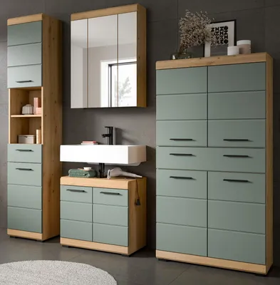 Produktbild von Badmöbel Set 4-teilig "Shawn" in Salbei und Artisan Eiche Badkombination 200 x 191 cm
