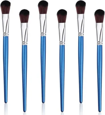 Productafbeelding van Set van 6 ronde penselen, acrylverf, penselenset, naaigaren, nylon, ovale mengpenselen, blending penselen met korte houten handgreep, geschikt voor aquarelverf