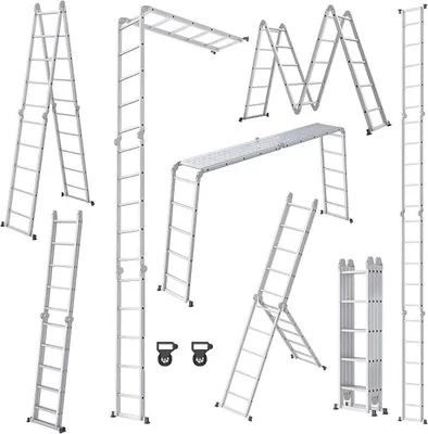 Produktbild von 584cm Leiter Mehrzweckleiter Klappleiter Gelenkleiter mit Plattform Aluleiter Multifunktionsleiter Kombileiter 6 in 1 Anlegeleiter Stehleiter aus Aluminium - 4x5 Stufen, Silber