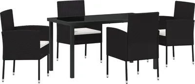 Produktbild von Möbel 5-teiliges Garten-Essset mit Kissen Schwarz Poly-Rattan - Gartenstühle 3380052