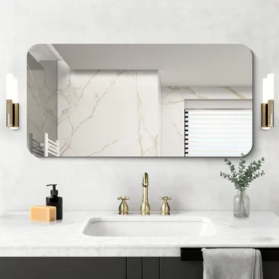 Imagen del producto de Espejo de pared rectangular, sin marco, de 50 x 100 cm, con esquinas redondeadas, ideal para baño y dormitorio