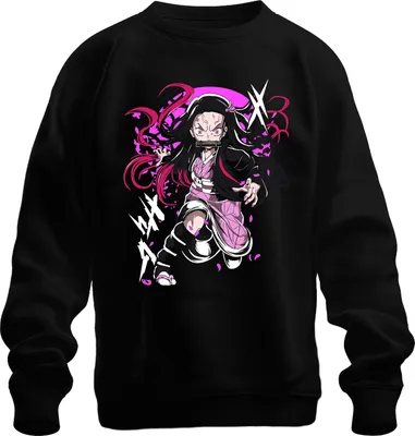 Produktbild von Nezuko Kamado Anime Dämon Kampfpose Bambus Beißschutz rosa Manga Uni Sweatshirt Pullover, Schwarz, S
