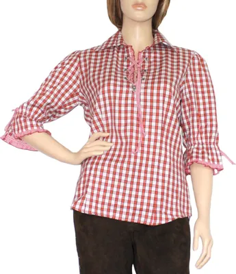 Produktbild von Trachtenbluse Damen Trachten lederhosen-bluse Trachtenmode ROT kariert, Größe:40