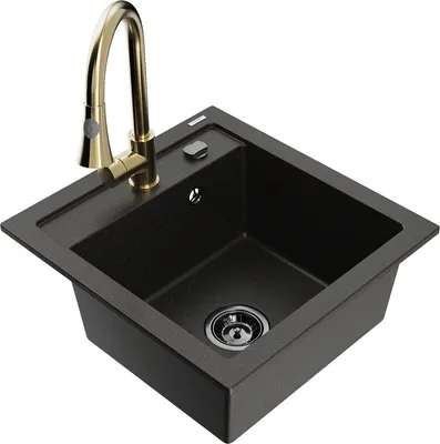 Produktbild von Mexen Vito 1-Becken-Granit-Spüle mit Mischbatterie Elia, Schwarz/Gold metallisch - 6503-75-670101-50-B