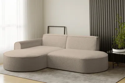 Productafbeelding van Designbank BONDY, hoekbank, bekleding: stof Ascot, kleur: beige, met ottomaan aan de linkerkant