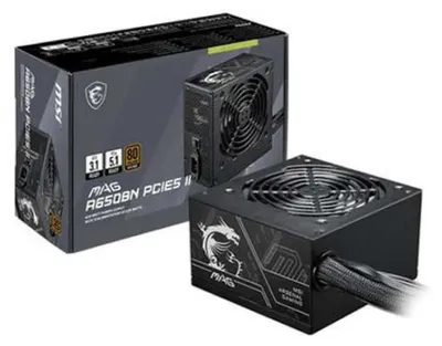 Obrázek produktu pro MSI MAG A650BN PCIE5 II, 650 W, 100 - 240 V, 50/60 Hz, Aktivní, 120 W, 648 W