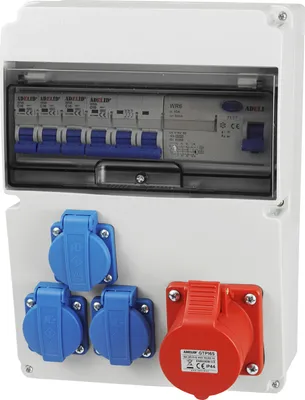 Produktbild von Baustromverteiler Wandverteiler Gartensteckdose 1x16A/5P CEE 3x 230V Schuko Steckdosen Schuko mit LS-Schalter FI-Schalter