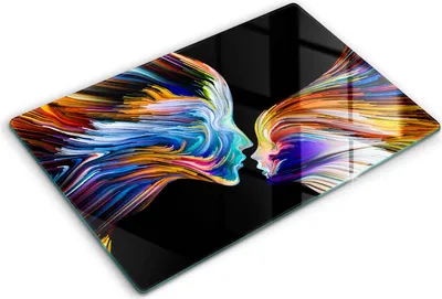Produktbild von Glasschneideplatte - Herdabdeckplatte - 80x52 cm -Schneidebrett - Spritzschutz -Abstraktionskuss