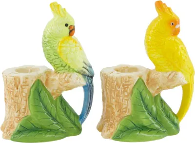 Zdjęcie produktu dla Egzotyczny świecznik ceramiczne ptaki boho handmade 14,5cm 2 szt