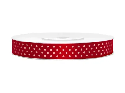 Obrázok produktu pre Dekoračná bodkovaná stuha červená, 12mm/25m Party Deco