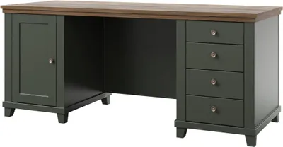 Productafbeelding van Bureau ASSIA 180 cm donkergroen en hout - Lades, nissen en opbergruimte - Tijdloze elegantie