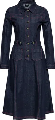 Produktbild von QUEEN KEROSIN Langarm Swing Kleid Mit Kontrast Nähten Im Western Stil Denim Xs