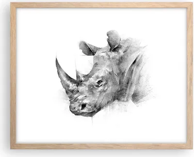Produktbild von Gerahmtes Poster - Rahmen in heller Eiche - Nashorn Porträt Grafik - 50x40 cm - Wand Bild - Wanddeko - Wandbilder - Kunstposter - Wandposter - Bilderrahmen - Bilder - Kunstdruck - P2NAA50x40-4378