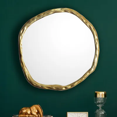 Wandspiegel Asymmetrisch 60x60 cm Metall Design Hängespiegel Gold - Aluminium Dekospiegel Unförmig mit Rahmen - Spiegel Wand Groß - Flurspiegel Garderobenspiegel Modern_#sku_SAFWL7.098#