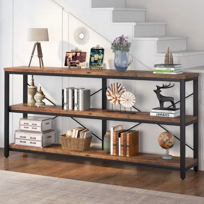 Produktbild von Tribesigns 180 cm Konsolentisch, 3-Tier Industrie Sofatisch mit Metallrahmen, Modern Couchtisch mit Ablagefächern für Wohnzimmer Eingang Flur Foyer