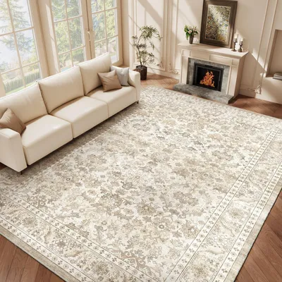 Obrázok produktu pre Omgoods – Vintage béžový koberec 120 x 170 cm s kvetinovým vzorom