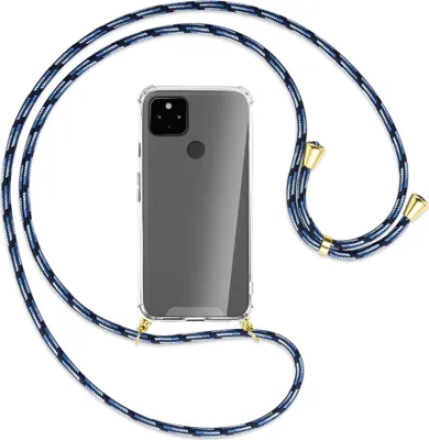 Produktbild von Handykette Backcover-Schutzhülle mit Band (Metall goldfarben) für Google Pixel 4a 5G - Blautöne