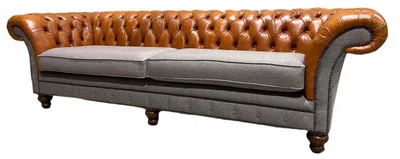 Image de Canapé Chesterfield classique 4 places textile Canapé design cuir marron