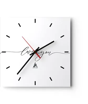 Produktbild von Wanduhr - Quadrat - Glasuhr - Ich liebe dich handschriftlich - 30x30cm - Schleichendes Uhrwerk - Lautlos - zum Aufhängen bereit - Dekoration Modern - Wanddekoration aus Glas - C3AC30x30-4644
