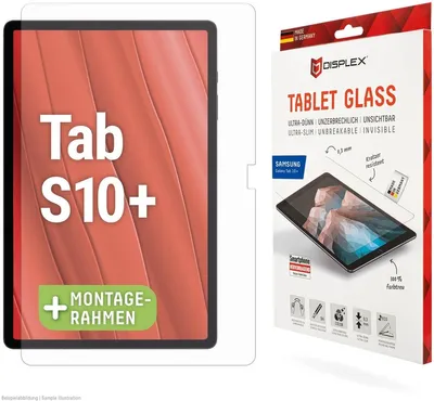 Produktbild von Displex Tablet Glass (9H) für Samsung Galaxy Tab S10+, Eco-Montagerahmen L-Form, unzerbrechlich, Klare Bildschirmschutzfolie, 9H, 1 Stück(e)