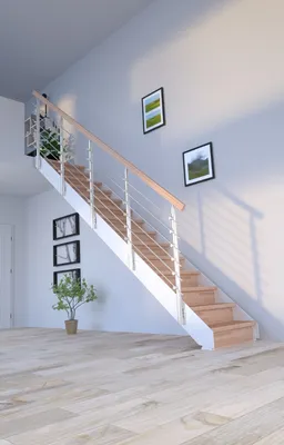 Produktbild von Stahltreppe KOS in weiß (Buche geölt) mit Designgeländer und 15 Stufen