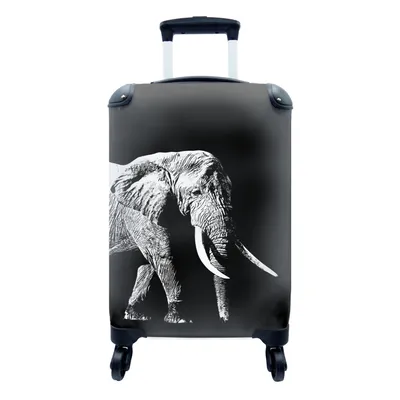 Produktbild von MuchoWow® Koffer Handgepäck Trolley Rollkoffer Kleine Reisekoffer mit 4 Rollen - Elefant vor schwarzem Hintergrund - schwarz und weiß - Cabin Size < 55x40x23 cm & 55x40x20 cm - Fotokoffer - Kabinenkoffer - Boardgepäck - Reise-Box - Reisekoffer - Reisegepäck - Koffer mit Bild - Trolley für Kinder