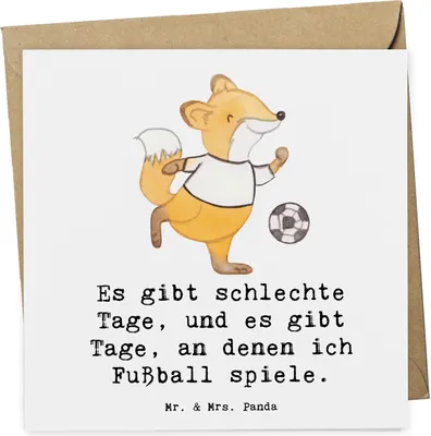 Produktbild von Mr. & Mrs. Panda Grußkarte Fuchs Fußball spielen - Weiß - Geschenk, Soccer, Klappkarte, Bolzen, Fußballerin, Glückwunschkarte, doppelkarte, Fußballer, faltkarte