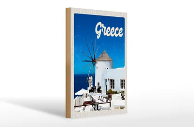 Produktbild von Holzschild Reise 20x30cm Greece Griechenland weiße Häuser