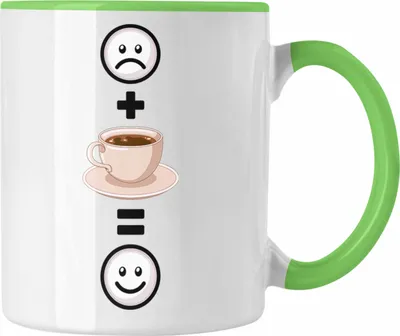 Produktbild von Trendation - Kaffee Tasse Geschenk für Kaffeetrinker Lustige Geschenkidee :( + Kaffeetasse = :) Geburtstag (Grün)