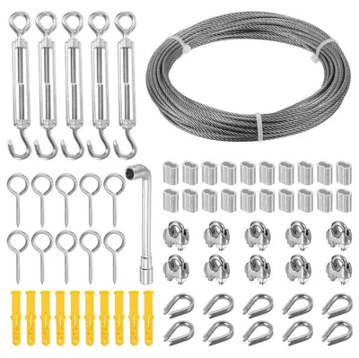 Produktbild von Edelstahlkabel 15m x 3mm Set, Edelstahl 304 Seil mit M5 Spanner, Kabelösen und Verschlüssen, für rankende Pflanzen, Wäscheleine, Geländer und Außenaufhängung