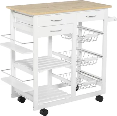 Obrázek produktu pro Kuchyňský vozík - Servírovací vozík - Zásuvky a police - Držák na ručníky - Kolečka - Rozměry 92 × 37 × 82 cm - Nutná montáž