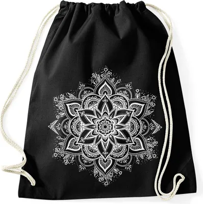 Produktbild von Turnbeutel Mandala Ornament Bohemian Boho Ethno Hipster Beutel Tasche Gymsac Autiga® schwarz unisize