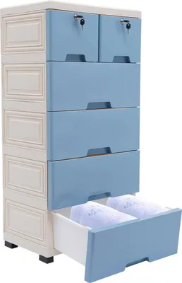Immagine prodotto di Comò classico in plastica - Torre contenitore con 6 cassetti - Rettangolare - Stile moderno - Per casa, ufficio, camera da letto - Blu