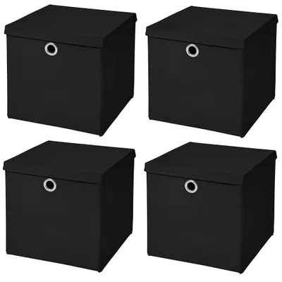 Produktbild von 4 Stück Schwarz Faltbox 33 x 33 x 33 cm Aufbewahrungsbox faltbar mit Deckel
