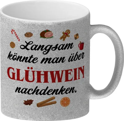 Produktbild von Glühwein Glitzer-Kaffeebecher mit Spruch Zeit für Glühwein
