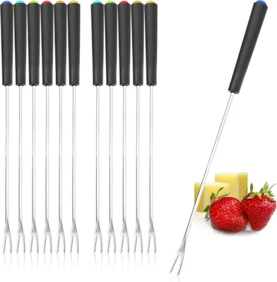 Produktbild von COM-FOUR® 12x Fondue Gabeln aus rostfreiem Edelstahl 430 - Fonduebesteck mit 6 Farben - Fonduespieße mit Kunststoffgriff - spülmaschinengeeignet