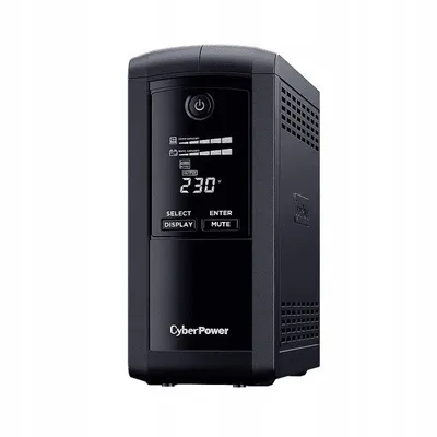 A black CyberPower uninterruptible power supply (UPS) unit is shown against a white background.