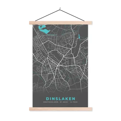 Produktbild von MuchoWow® Textilposter Karte - Stadtplan - Dinslaken - Deutschland - Blau 60x90 cm mit holzfarbenen Rahmen - Textil