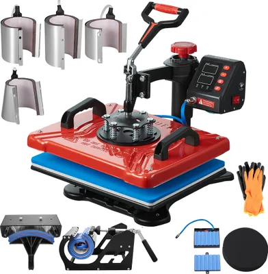 Produktbild von VEVOR Transferpresse 38 x 30cm Hitzepresse 10 in 1 T-Shirtpresse Rot Textilpresse Heißpresse 360-Grad-Drehbar Multifunktionale Sublimation Maschine Becherpresse Tassenpresse für Hüten Tellern Tassen