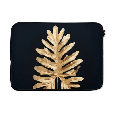 Produktbild von MuchoWow® Laptop Hülle 13 Zoll Blätter - Herbst - Gold - Schwarz - Natur - Luxus Laptoptasche - Laptophülle - Sleeve - Rundumschutz