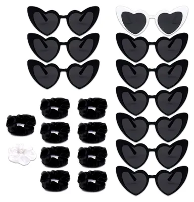 Produktbild von 10 Paar Herz Sonnenbrille Set – Herzförmige Sonnenbrille inklusive Haarbänder, geeignet für Partys und den Alltag