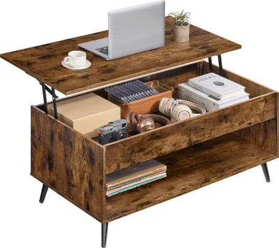 Produktbild von VASAGLE Wohnzimmertisch, höhenverstellbarer Couchtisch, verstecktes Fach, für Homeoffice, offenes Fach, vintagebraun-schwarz