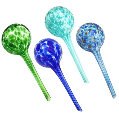 Produktbild von Blumenbewässerung: 4er-Set Gießfrei-Bewässerungs-Kugeln aus Glas, Grün + Blau + Bunt + Salan, 7.5x20cm(Pflanzen Bewässerungstropfen) HM-02754 HM-02754