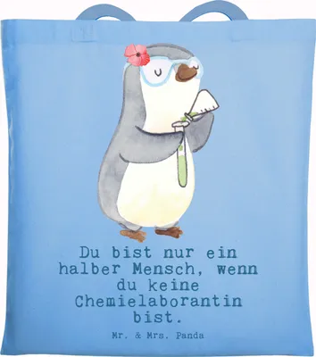 Produktbild von Mr. & Mrs. Panda Shopping Tasche Chemielaborantin Herz - Sky Blue - Geschenk, Beutel, Jutebeutel, Spruch, Studium, Beruf, Laptoptasche, Tote Bag, Labor, Forschung