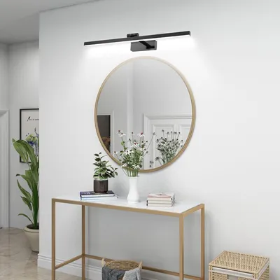 Produktbild von JOIEYOU 15W Spiegelleuchten Rechteck Wandleuchte mit 180° Drehbare Lampenkopf Kaltweiß Schminklicht 60cm Lange Wandlampe IP44 Spiegellampe für Badschrank Schminktisch Keller Küche (Schwarz, J01)