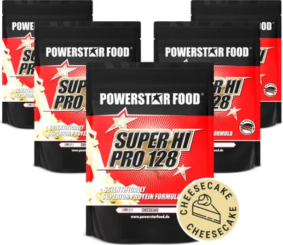 Produktbild von Powerstar SUPER HI PRO 128 | Mehrkomponenten Protein-Pulver 5x1kg | Höchste Biologische Wertigkeit | Protein-Shake zum Muskelaufbau | Cheesecake