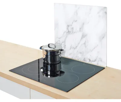 Produktbild von Zeller Herdblende-/Abdeckplatte "Marmor", Glas, weiß